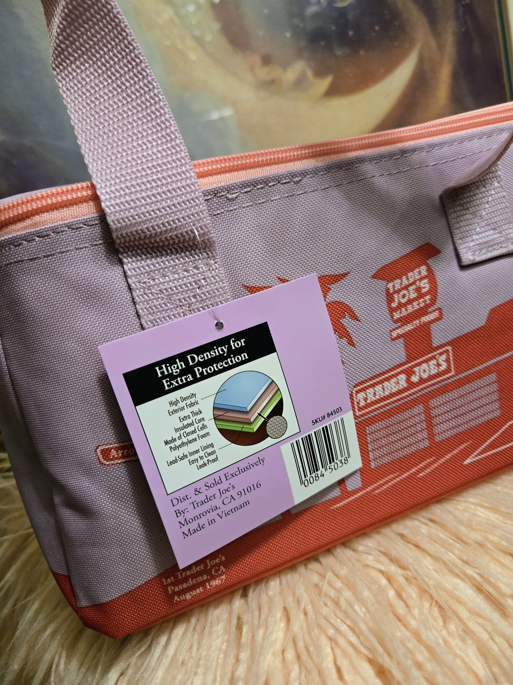 Trader Joe's Mini Insulated Bag - Lavender & Coral Pink NWT - Picture 2 of 4